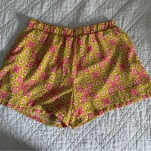 Chartreuse & Pink Patterned Shorts